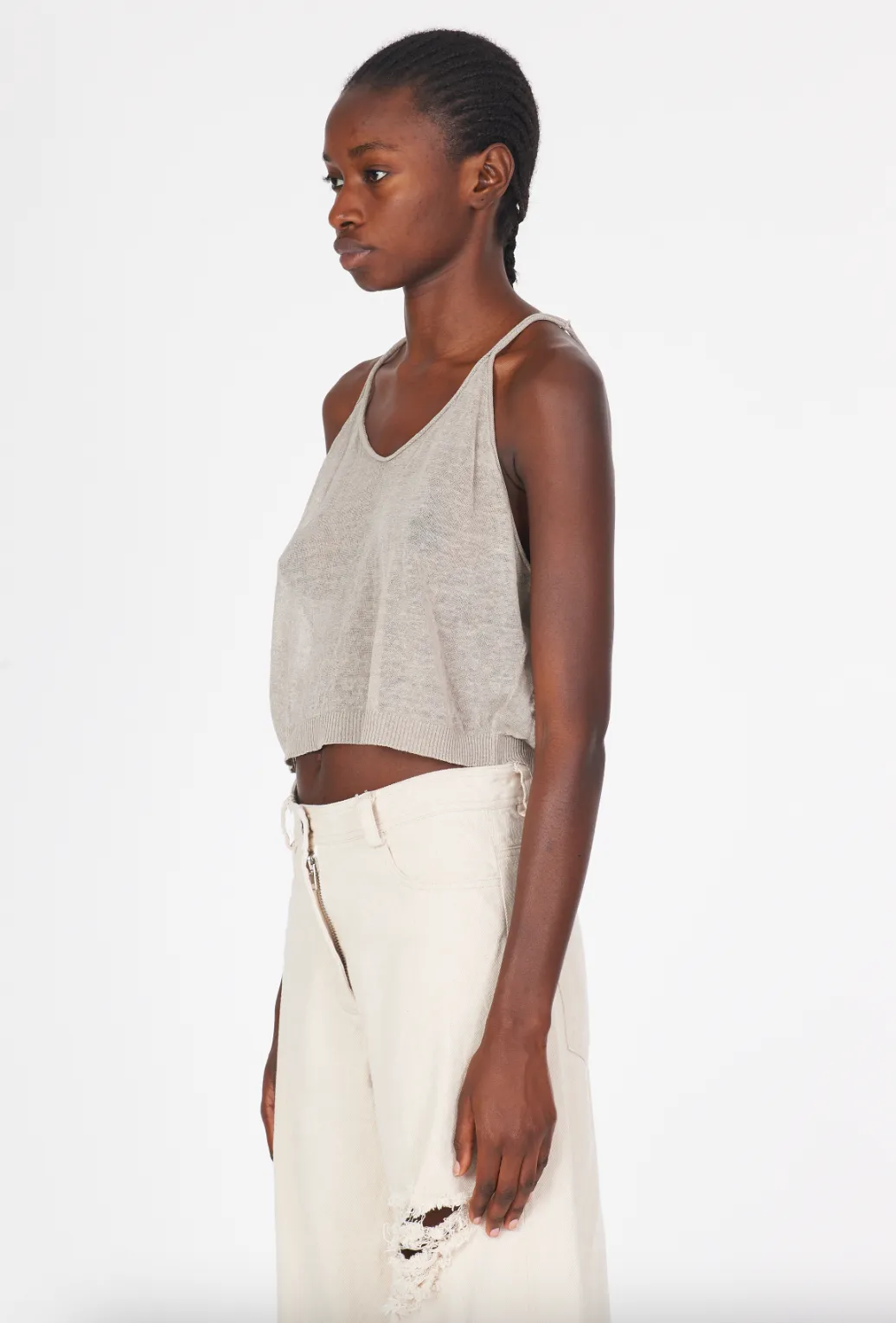 Linen Short Top Thin Straps - Sand