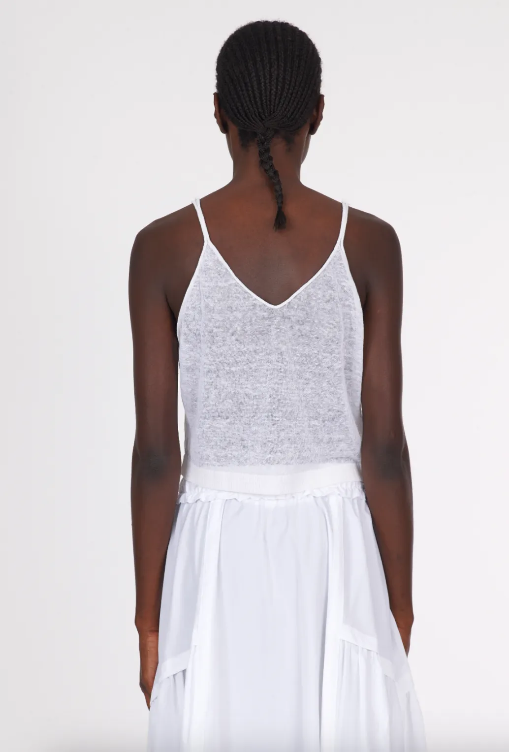 Linen Short Top Thin Straps - White