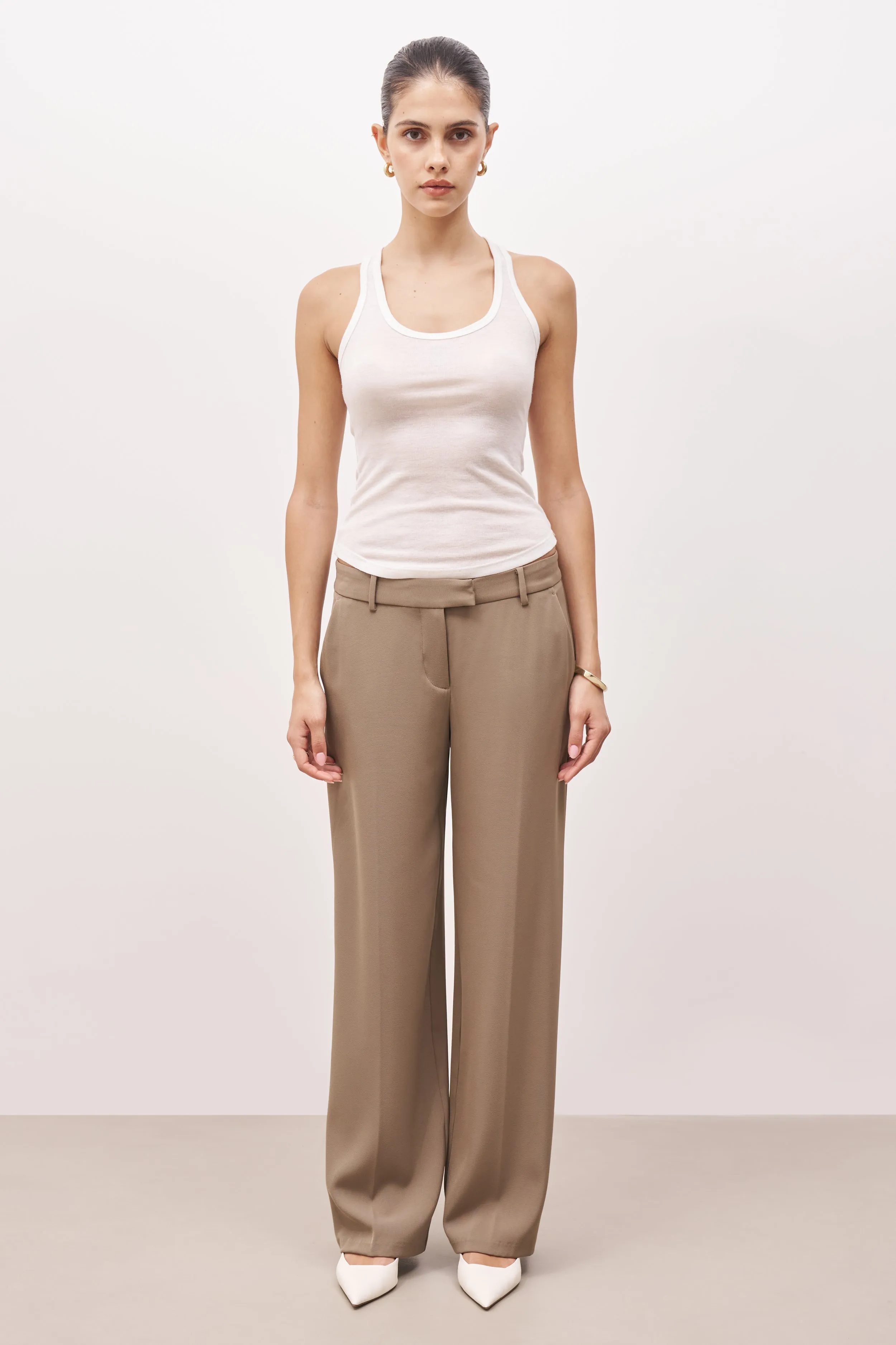 Mid Rise Wide Leg Trousers - Oak